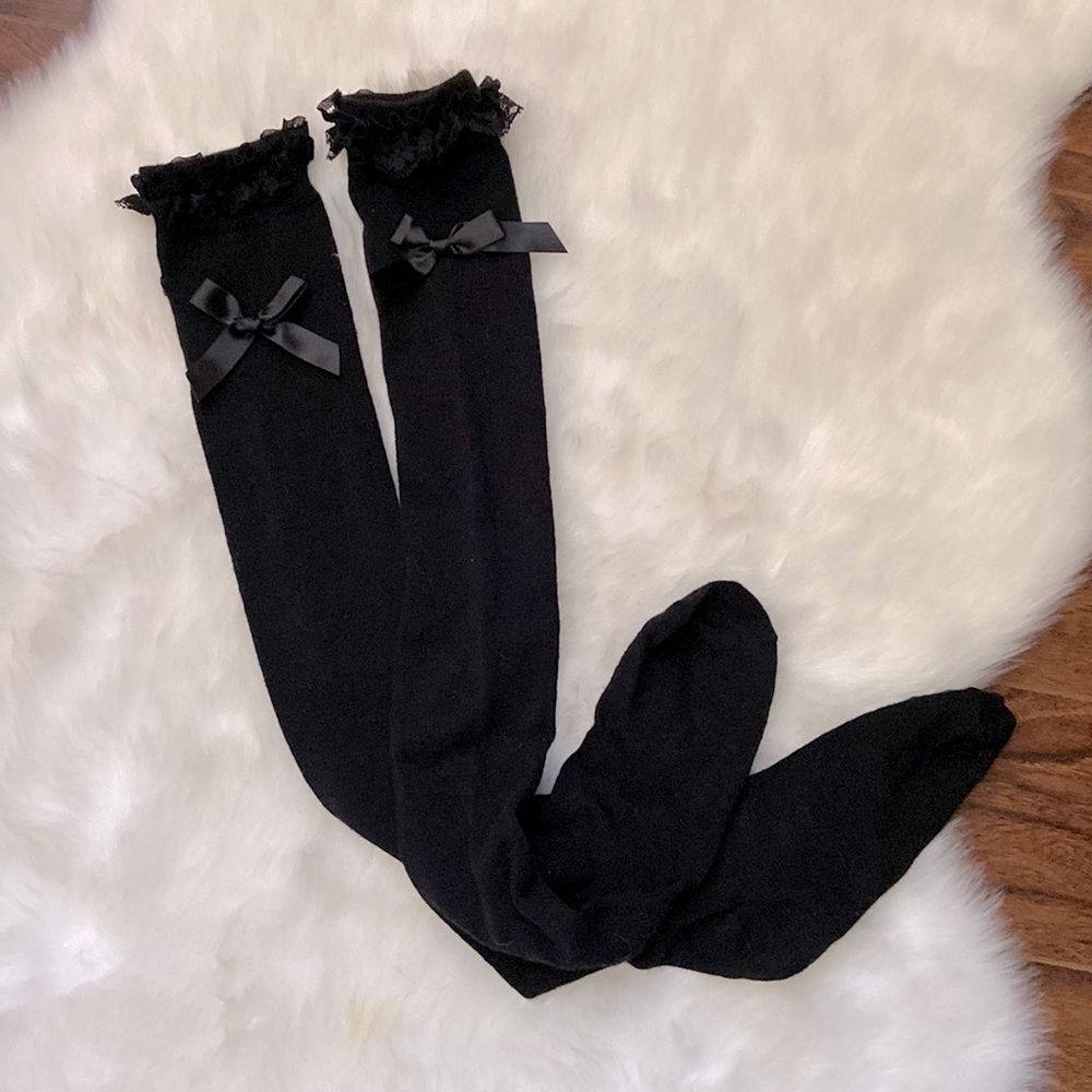 Black over the knee socks with lace trim